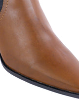 Brown Synthetic Leather Chelsea Solid Block Heel Ankle Boots (TC-OS-0318-BRO)