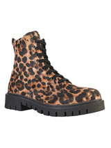 Black Hairy Leopard Lace-Up Front & Side Zipper Block Heel Ankle Boot (TC-OS-0320-BLKLEO)