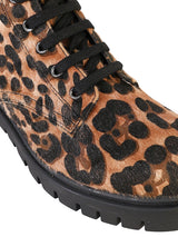 Black Hairy Leopard Lace-Up Front & Side Zipper Block Heel Ankle Boot (TC-OS-0320-BLKLEO)