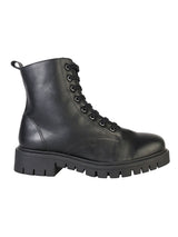 Black Synthetic Leather Lace-Up Front & Side Zipper Block Heel Ankle Boot (TC-OS-0320-BLK)