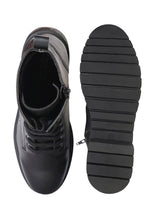Black Synthetic Leather Lace-Up Front & Side Zipper Block Heel Ankle Boot (TC-OS-0320-BLK)