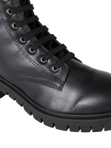 Black Synthetic Leather Lace-Up Front & Side Zipper Block Heel Ankle Boot (TC-OS-0320-BLK)