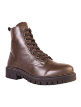 Brown Synthetic Leather Lace-Up Front & Side Zipper Block Heel Ankle Boot (TC-OS-0320-BRO)