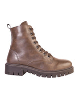 Brown Synthetic Leather Lace-Up Front & Side Zipper Block Heel Ankle Boot (TC-OS-0320-BRO)