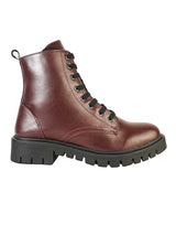 Burgundy Synthetic Leather Lace-Up Front & Side Zipper Block Heel Ankle Boot (TC-OS-0320-BUR)
