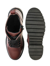 Burgundy Synthetic Leather Lace-Up Front & Side Zipper Block Heel Ankle Boot (TC-OS-0320-BUR)