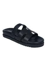 Black Synthetic Leather Velcro Slider Flats For Men (TC-OS-301MEN-BLK)