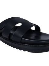 Black Synthetic Leather Velcro Slider Flats For Men (TC-OS-301MEN-BLK)