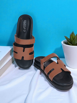 Dark Camel Synthetic Leather Velcro Slider Flats For Men (TC-OS-301MEN-DCML)