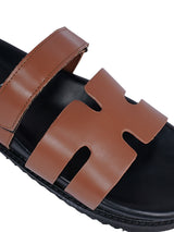 Dark Camel Synthetic Leather Velcro Slider Flats For Men (TC-OS-301MEN-DCML)