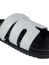 White Synthetic Leather Velcro Slider Flats For Men (TC-OS-301MEN-WHT)