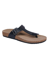 Black Synthetic Leather Cork-Latex Footbed Flats For Men (TC-OS-305MEN-BLK)