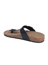 Black Synthetic Leather Cork-Latex Footbed Flats For Men (TC-OS-305MEN-BLK)