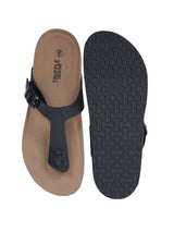 Black Synthetic Leather Cork-Latex Footbed Flats For Men (TC-OS-305MEN-BLK)
