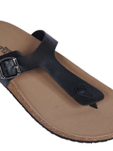 Black Synthetic Leather Cork-Latex Footbed Flats For Men (TC-OS-305MEN-BLK)