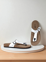 White Synthetic Leather Cork-Latex Footbed Flats For Men (TC-OS-305MEN-WHT)