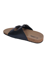 Black Synthetic Leather Cork-Latex Footbed Flats For Men (TC-OS-306MEN-BLK)