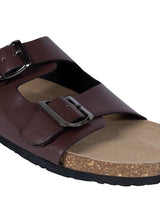 Dark Brown Synthetic Leather Cork-Latex Footbed Flats For Men (TC-OS-306MEN-DBRO)
