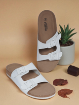 White Synthetic Leather Cork-Latex Footbed Flats For Men (TC-OS-306MEN-WHT)