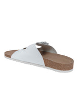 White Synthetic Leather Cork-Latex Footbed Flats For Men (TC-OS-306MEN-WHT)
