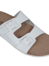 White Synthetic Leather Cork-Latex Footbed Flats For Men (TC-OS-306MEN-WHT)