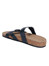 Black Synthetic Leather Cork-Latex Footbed Flats For Men (TC-OS-307MEN-BLK)