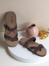 Dark Brown Synthetic Leather Cork-Latex Footbed Flats For Men (TC-OS-307MEN-DBRO)