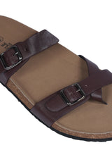 Dark Brown Synthetic Leather Cork-Latex Footbed Flats For Men (TC-OS-307MEN-DBRO)