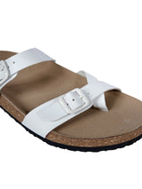 White Synthetic Leather Cork-Latex Footbed Flats For Men (TC-OS-307MEN-WHT)