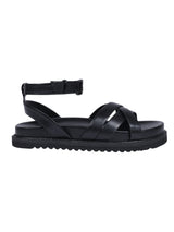 Black Synthetic Leather Cross Strap Buckle Flat Sandals (TC-OS305-BLK)