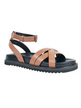 Tan Synthetic Leather Cross Strap Buckle Flat Sandals (TC-OS305-TAN)