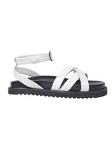 White Synthetic Leather Cross Strap Buckle Flat Sandals (TC-OS305-WHT)