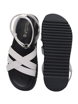 White Synthetic Leather Cross Strap Buckle Flat Sandals (TC-OS305-WHT)