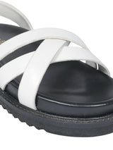White Synthetic Leather Cross Strap Buckle Flat Sandals (TC-OS305-WHT)
