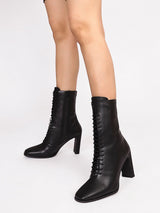 Black Synthetic Leather Solid Block Heel Ankle Boots (TC-OSWP-3-BLK)
