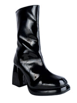 Black Patent Leather Solid Chunky Platform Heel Ankle Boots (TC-OSWP-4-BLK)