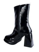 Black Patent Leather Solid Chunky Platform Heel Ankle Boots (TC-OSWP-4-BLK)