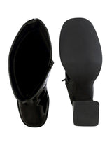 Black Patent Leather Solid Chunky Platform Heel Ankle Boots (TC-OSWP-4-BLK)
