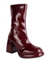 Burgundy Patent Leather Solid Chunky Platform Heel Ankle Boots (TC-OSWP-4-BUR)