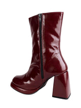 Burgundy Patent Leather Solid Chunky Platform Heel Ankle Boots (TC-OSWP-4-BUR)