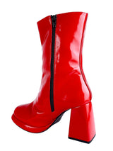 Red Patent Leather Solid Chunky Platform Heel Ankle Boots (TC-OSWP-4-RED)