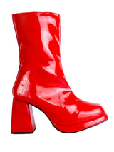 Red Patent Leather Solid Chunky Platform Heel Ankle Boots (TC-OSWP-4-RED)