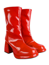 Red Patent Leather Solid Chunky Platform Heel Ankle Boots (TC-OSWP-4-RED)