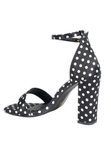Black Open Toe White Polka-Dot Block Heel Sandal (TC-RAH29-BLKPD)