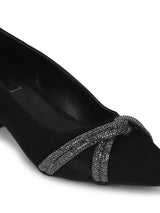 Black Suede Block Ballerina Sandals (TC-REN-BL184-BLK)