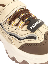 Beige Synthetic Leather Stylish Velcro Sneakers For Kids-Unisex (TC-RS1001-BEIG)