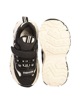 Black White Synthetic Leather Stylish Velcro Sneakers For Kids-Unisex (TC-RS1001-BLKWHT)