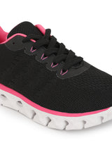 Black Pink Mesh Lace-Up Flat Sneakers (TC-RS2082-BLKPNK)