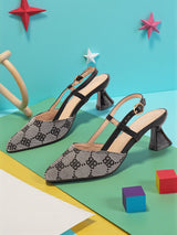 Black Textile Stylish Kitten Heels For Kids-Girls (TC-RS215A-BLK)