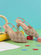 Gold Textile Stylish Kitten Heels For Kids-Girls (TC-RS215A-GLD)